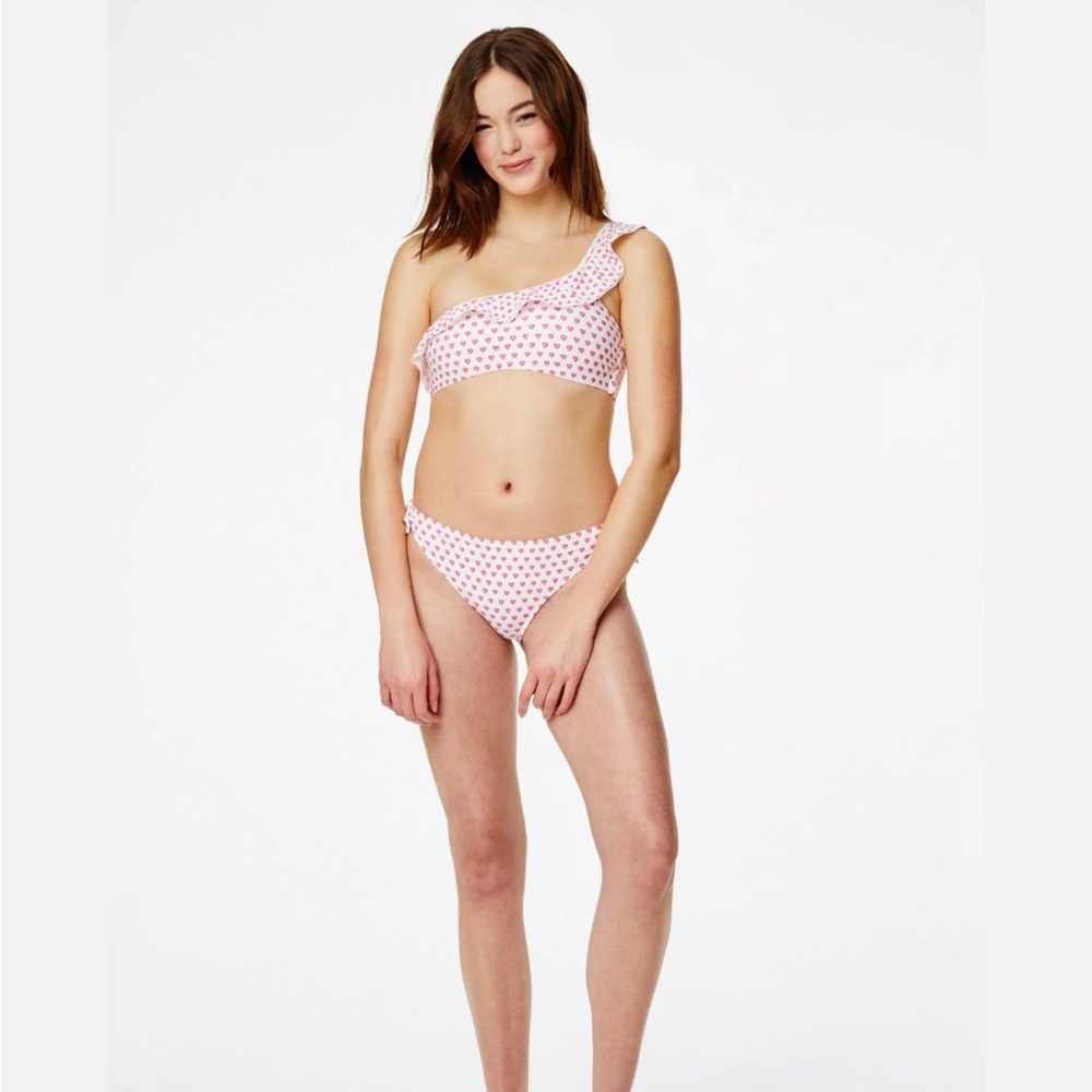 Roller Rabbit pink hearts one shoulder swimsuit top size M.